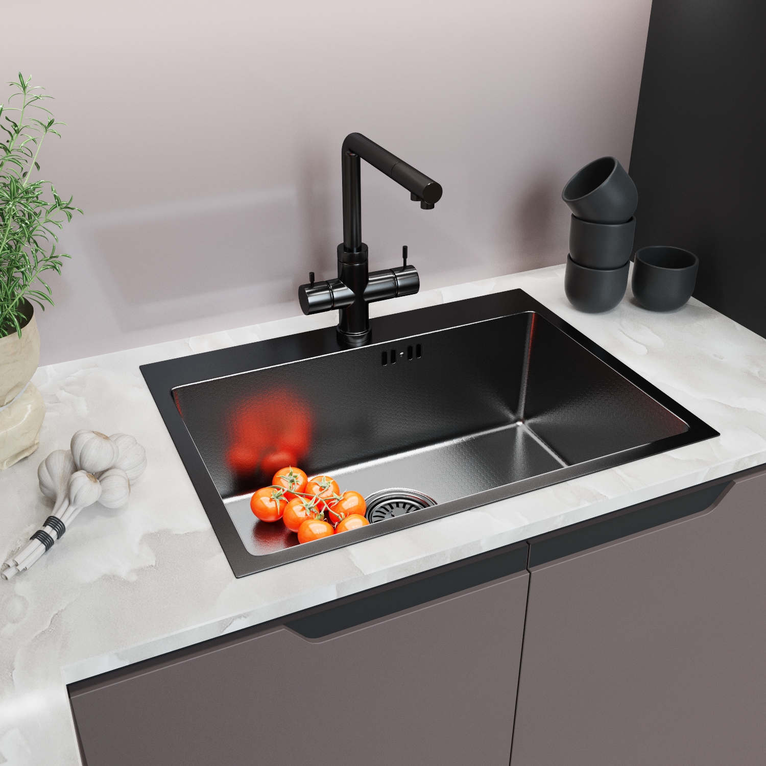 Кухонная мойка 60х45  вып 3 1/2  MIXLINE PRO 22см с сифоном черный графит НАНО (552933) - фото 4