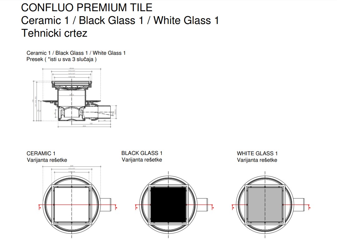 Точечный трап Pestan Confluo Standard 15х15 White Glass Gold (13000156) - фото 3